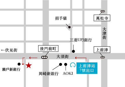 上前津駅7番出口から店舗までの経路